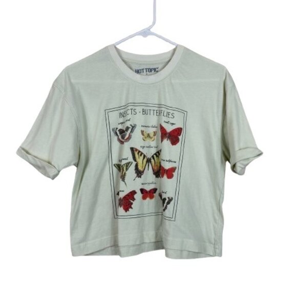 Hot Topic Butterfly Insect Tee Size Medium Rolled Sleeve Crew Neck  Cottagegoth - Picture 1 of 7